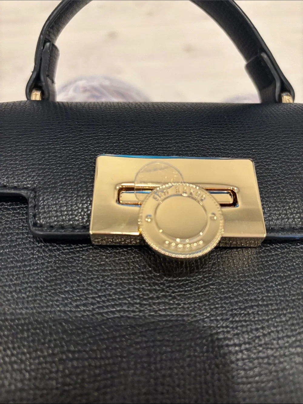 Ted Baker Black Structured Top-Handle Satchel with Gold Hardware